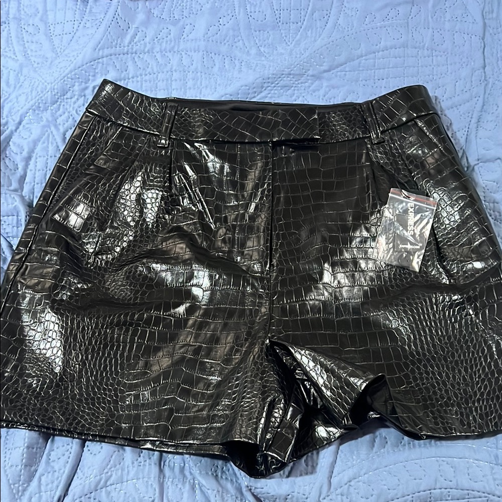 Black Croc-Embossed Women's Shorts